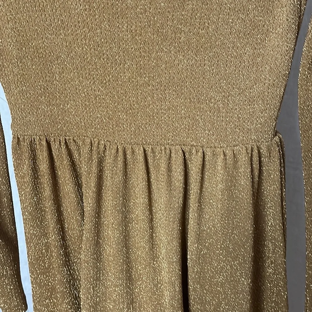 Free People Day & Night Gold Metallic Long Sleeve Babydoll Mini Dress Women’s S - Picture 9 of 12